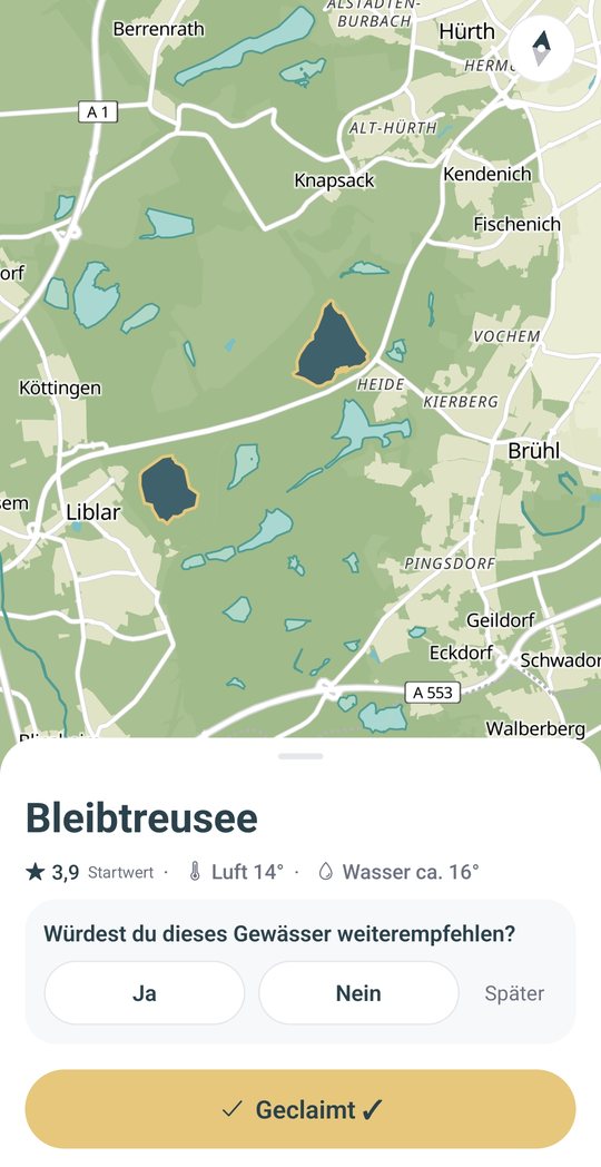 Gewässer-Blatt des Bleibtreusees über der Karte